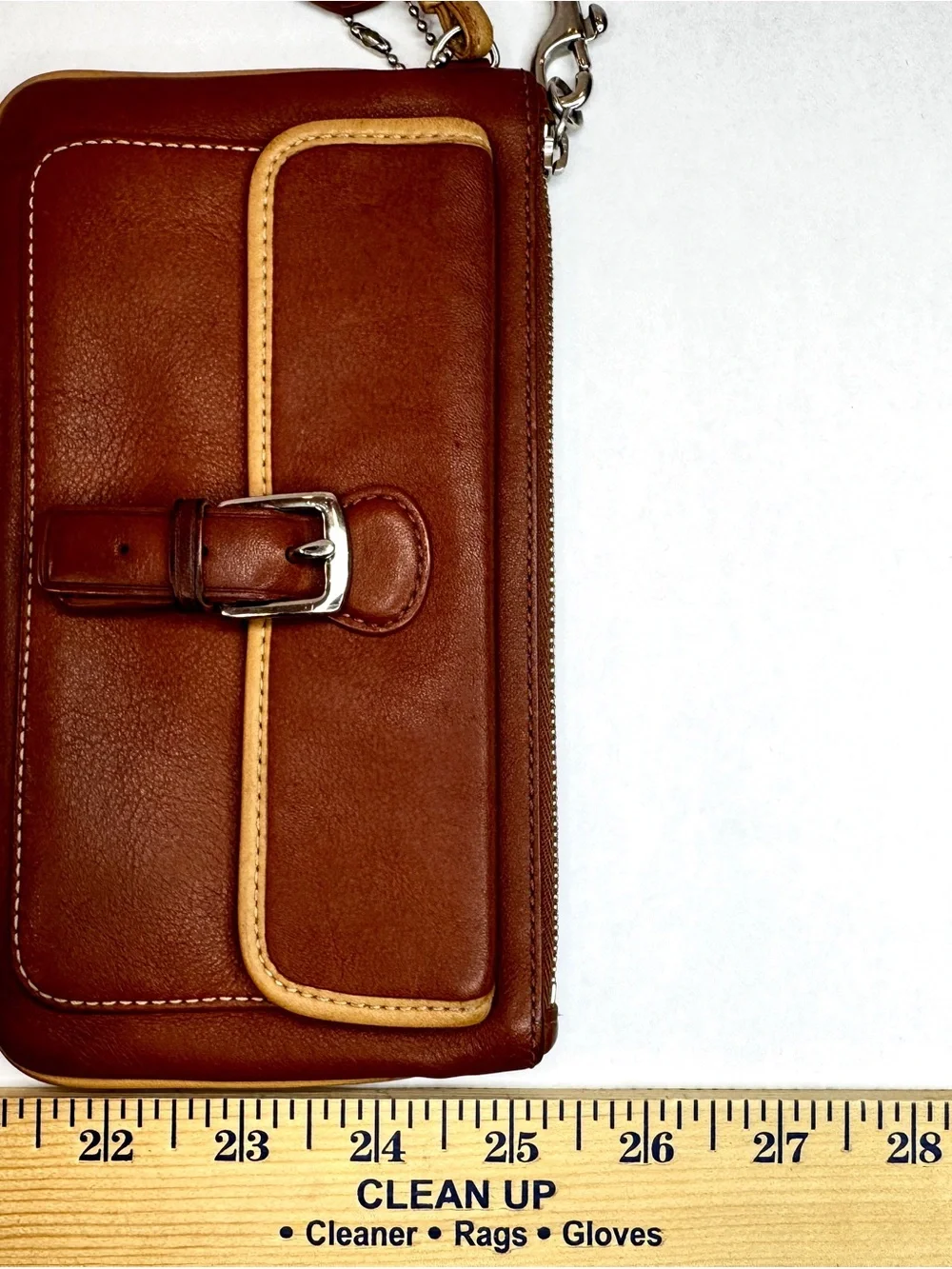 Vintage Coach Factory Brown Leather Buckle Wristlet Clutch Wallet